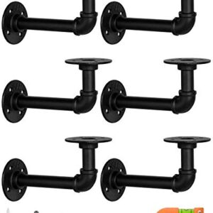 LuckIn Pipe Shelf Brackets for DIY 8 10 12 14 Inch Floating Shelves, Industrial Iron Pipe Bracket, Heavy Duty Metal Shelving Brackets, Black, 6-Pack