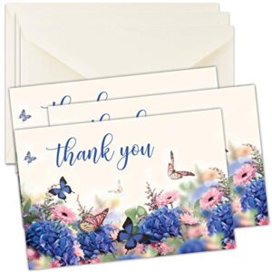 floral funeral sympathy bereavement thank you cards with envelopes - message inside (50, floral butterfly)