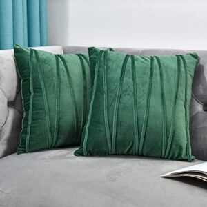 nianer decorative plush velvet throw pillow covers sofa accent couch pillows set of 2 for bed living room square pillow cases 20x20 deep green