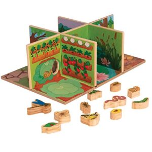 the freckled frog pretend 'n' play minibeasts - set of 11 bug blocks plus illustrated habitat pieces - ages 2+ - wooden insect block play toy for toddlers