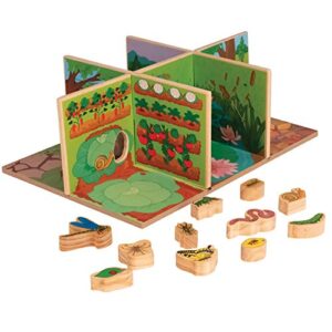 THE FRECKLED FROG Pretend 'N' Play Minibeasts - Set of 11 Bug Blocks Plus Illustrated Habitat Pieces - Ages 2+ - Wooden Insect Block Play Toy for Toddlers