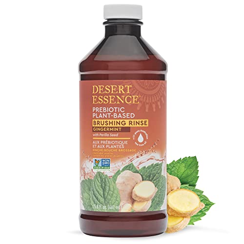 Desert Essence Prebiotic Plant-Based Brushing Rinse Gingermint 15.8 fl oz Alcohol Free, No SLS, Gluten-Free, Vegan, Cruelty Free, Prebiotic, Plant-Based, Healthy Oral Microbiome, Eliminate Bad Breath