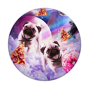 Pugs in the clouds with donut and pizza PopSockets Swappable PopGrip