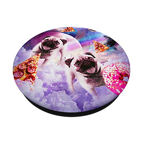 Pugs in the clouds with donut and pizza PopSockets Swappable PopGrip