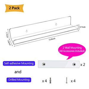 Acrylic Kids Floating Shelves,Adhesive Stickers Window Clear Invisible Bookshelves,Nursery Deco Toy Storage Ledges Wall Drilling Organizer for Bathroom, Girl or Boy Bedroom 13.8" (Clear 2 PCs Set)