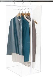 garment bag - clear hanging closet organizer - durable zippered cover with rod protects dresses, suits, and jackets from dust and moist- top metal frame to keep all your stuff in shape- 42" x 20" x 15