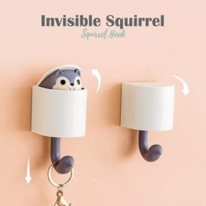 4 Pieces Squirrel Shape Adhesive Hook for Living Room Bedroom ORNOOU Cute Cartoon Creative Home Decoration Wall Hooks