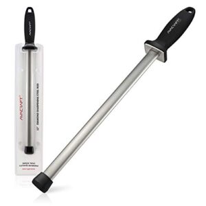 avacraft 12 inch knife sharpener rod, diamond steel knife honing steel, premium knife sharpening steel, oval shaped honer, ergonomic handle for firm grip
