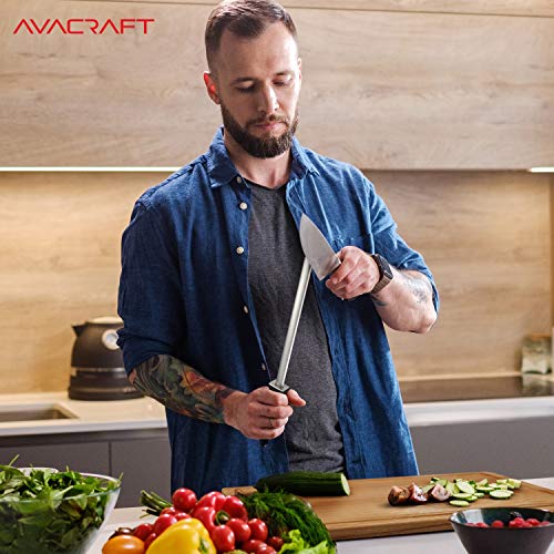 AVACRAFT 12 inch Knife Sharpener Rod, Diamond Steel Knife Honing Steel, Premium Knife Sharpening Steel, Oval shaped Honer, Ergonomic Handle for Firm Grip