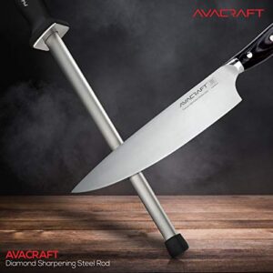 AVACRAFT 12 inch Knife Sharpener Rod, Diamond Steel Knife Honing Steel, Premium Knife Sharpening Steel, Oval shaped Honer, Ergonomic Handle for Firm Grip