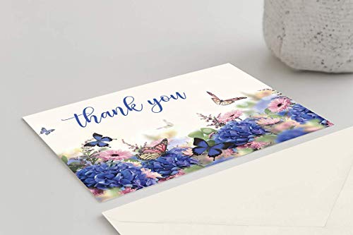 Floral Funeral Sympathy Bereavement Thank You Cards With Envelopes - Message Inside (25, Floral Butterfly)