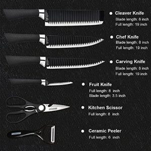 Fukep Chef Knife Set for Kitchen, Sharp Stainless Steel Non-Stick 6 Pieces Kitchen Knife Sets under 25 Dollars, Pretty Gift Kitchen Cutting Cultery Set with Scissors and Peeler