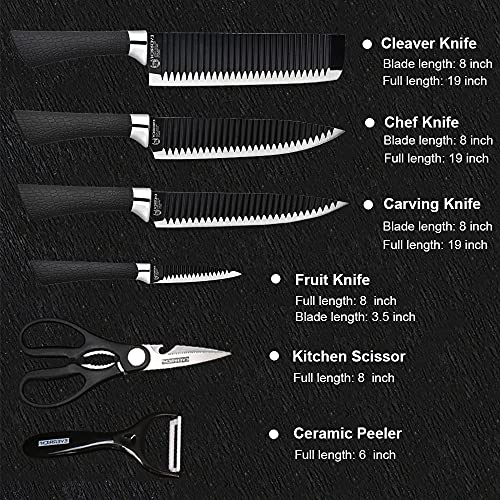 Fukep Chef Knife Set for Kitchen, Sharp Stainless Steel Non-Stick 6 Pieces Kitchen Knife Sets under 25 Dollars, Pretty Gift Kitchen Cutting Cultery Set with Scissors and Peeler