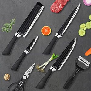 Fukep Chef Knife Set for Kitchen, Sharp Stainless Steel Non-Stick 6 Pieces Kitchen Knife Sets under 25 Dollars, Pretty Gift Kitchen Cutting Cultery Set with Scissors and Peeler