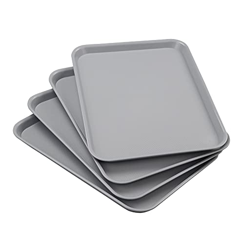 Pekky Plastic Fast Food Trays, Grey Serving Tray, 17.2"x13.5"x0.9", 4 Packs