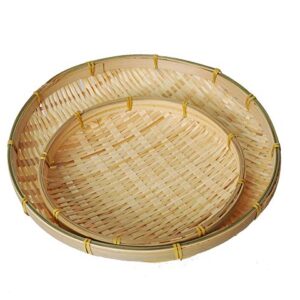 TimesFriend 100% Natural Handmade Woven Bamboo Basket Tray U Shape Holder Bulk Food Flat Shallow Basket Size 5inch 6inch 10inch 15inch Bulk for Customizing (15cm/6")