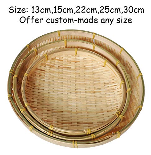 TimesFriend 100% Natural Handmade Woven Bamboo Basket Tray U Shape Holder Bulk Food Flat Shallow Basket Size 5inch 6inch 10inch 15inch Bulk for Customizing (15cm/6")