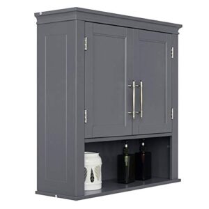 knocbel bathroom wall storage cabinet, over the toilet medicine cabinet, space saving double doors cupboard with adjustable shelves & metal handles, 23.23" l x 8.07" w x 24.81" h (gray)