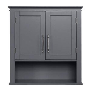 Knocbel Bathroom Wall Storage Cabinet, Over The Toilet Medicine Cabinet, Space Saving Double Doors Cupboard with Adjustable Shelves & Metal Handles, 23.23" L x 8.07" W x 24.81" H (Gray)