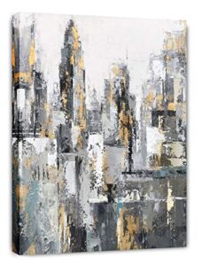 yihui arts large modern abstract chicago city canvas wall artworks painting with gold foil for living room decoration