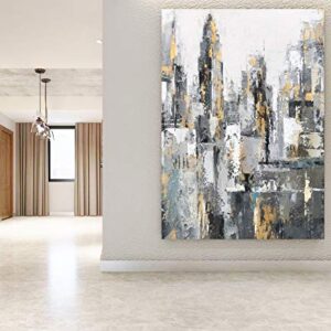 Yihui Arts Large Modern Abstract Chicago City Canvas Wall Artworks Painting with Gold Foil for Living Room Decoration