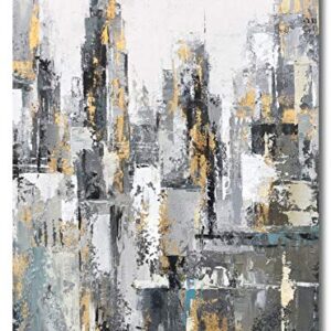 Yihui Arts Large Modern Abstract Chicago City Canvas Wall Artworks Painting with Gold Foil for Living Room Decoration