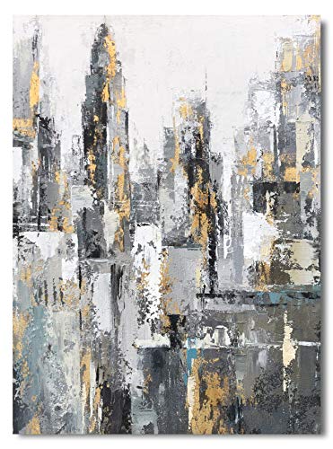 Yihui Arts Large Modern Abstract Chicago City Canvas Wall Artworks Painting with Gold Foil for Living Room Decoration