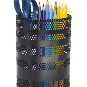 Produco Metal Mesh Pen Pencil Cup Holder Stand Office Desk Organizer Stationery Caddy Makeup Brush Holder, Black (Large)