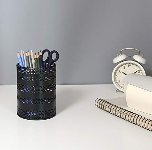 Produco Metal Mesh Pen Pencil Cup Holder Stand Office Desk Organizer Stationery Caddy Makeup Brush Holder, Black (Large)