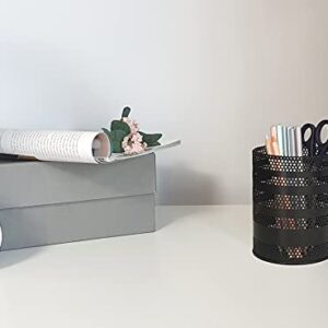 Produco Metal Mesh Pen Pencil Cup Holder Stand Office Desk Organizer Stationery Caddy Makeup Brush Holder, Black (Large)