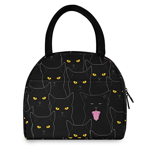 Cat Lunch Bag for Women Cute Reusable Tote Bag Cooler Black Insulated Lunch Box for School Office Picnic Kids Adults Children