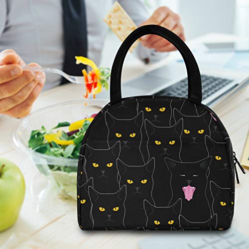 Cat Lunch Bag for Women Cute Reusable Tote Bag Cooler Black Insulated Lunch Box for School Office Picnic Kids Adults Children