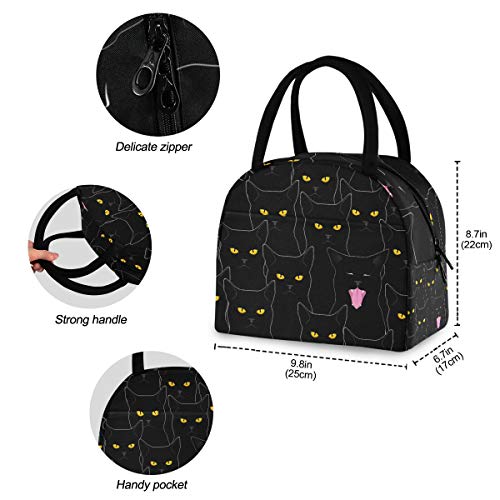 Cat Lunch Bag for Women Cute Reusable Tote Bag Cooler Black Insulated Lunch Box for School Office Picnic Kids Adults Children