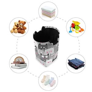 Cute Cat Kitten Large Laundry Baskets Washing Hamper Bag Black White Dirty Clothes Storage Bin Toy Book Clothing Holder with Handles for Home Bathroom Bedroom 50L