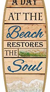 SJT ENTERPRISES, INC. A Day at The Beach restores The Soul Plank Style Surfboard MDF Wood plaques, Signs - Measure 5" x 16" Size (SJT01692)