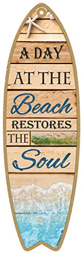 SJT ENTERPRISES, INC. A Day at The Beach restores The Soul Plank Style Surfboard MDF Wood plaques, Signs - Measure 5" x 16" Size (SJT01692)