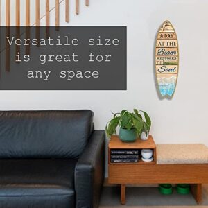 SJT ENTERPRISES, INC. A Day at The Beach restores The Soul Plank Style Surfboard MDF Wood plaques, Signs - Measure 5" x 16" Size (SJT01692)