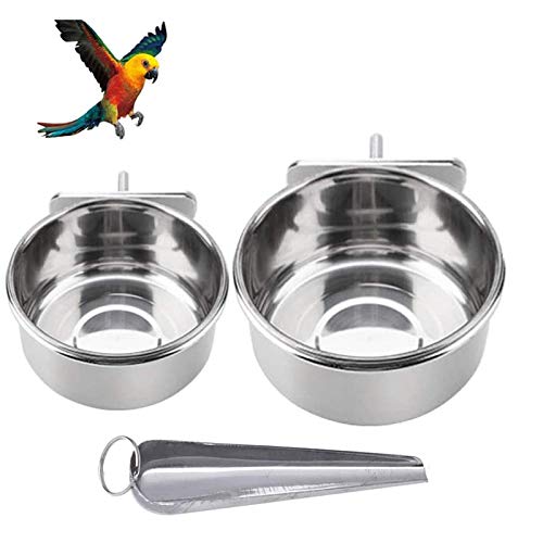 Parrot Feeding Bowls, Bird Cage Cups Holder - Stainless Steel Food and Water Dish, Bird Feeders with Clamp for Parakeet African Greys Conure Cockatiels Lovebird Budgie Chinchilla