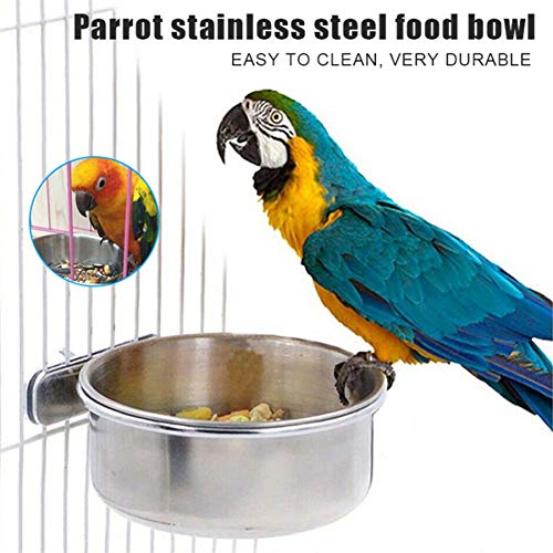 Parrot Feeding Bowls, Bird Cage Cups Holder - Stainless Steel Food and Water Dish, Bird Feeders with Clamp for Parakeet African Greys Conure Cockatiels Lovebird Budgie Chinchilla