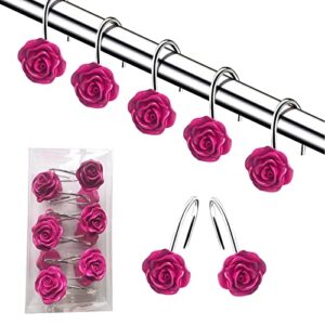 dld shower curtain hooks, 12 anti-rust decorative resin hooks (5 colors available) for bathroom, baby room, bedroom, living room decoration (rose red)