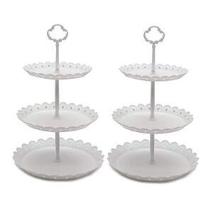 2 pcs 3-tier cupcake stand fruit plate cakes for wedding home birthday tea party serving platter(white)
