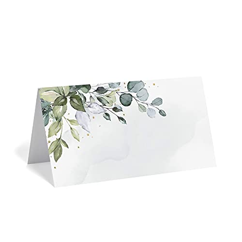 Bliss Collections Greenery Watercolor Place Cards for Wedding or Party, Seating Place Cards for Tables, Scored for Easy Folding, 50 Pack, 2 x 3.5 Inches