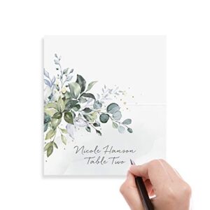 Bliss Collections Greenery Watercolor Place Cards for Wedding or Party, Seating Place Cards for Tables, Scored for Easy Folding, 50 Pack, 2 x 3.5 Inches