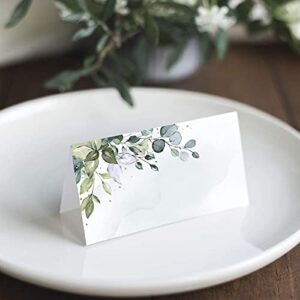 Bliss Collections Greenery Watercolor Place Cards for Wedding or Party, Seating Place Cards for Tables, Scored for Easy Folding, 50 Pack, 2 x 3.5 Inches