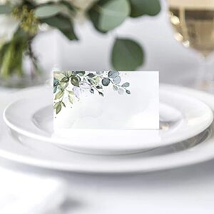 Bliss Collections Greenery Watercolor Place Cards for Wedding or Party, Seating Place Cards for Tables, Scored for Easy Folding, 50 Pack, 2 x 3.5 Inches