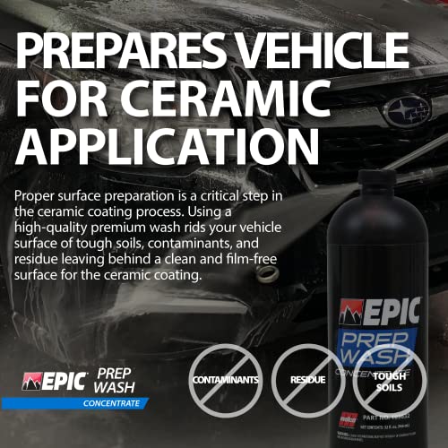 Malco EPIC™ Ceramic Prep Wash Concentrate – Prepare Your Car for Ceramic Coating/Powerful Detergent for Removal of Dirt, Road Film, Brake Dust and Other Soils / 32oz (109632)