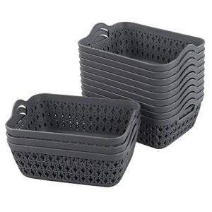 morcte mini storage basket, plastic organization trays bins (grey, set of 12)
