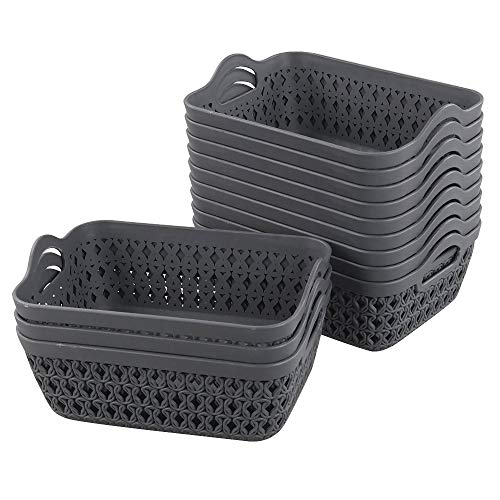 Morcte Mini Storage Basket, Plastic Organization Trays Bins (Grey, Set of 12)