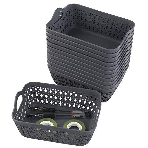 Morcte Mini Storage Basket, Plastic Organization Trays Bins (Grey, Set of 12)