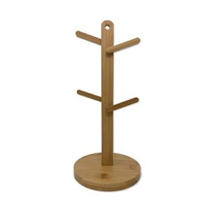 ZAFUU Bamboo Mug Rack Tree – Coffee, Tea Cup Hanger Holder – 4 Hooks Mug Stand Organizer